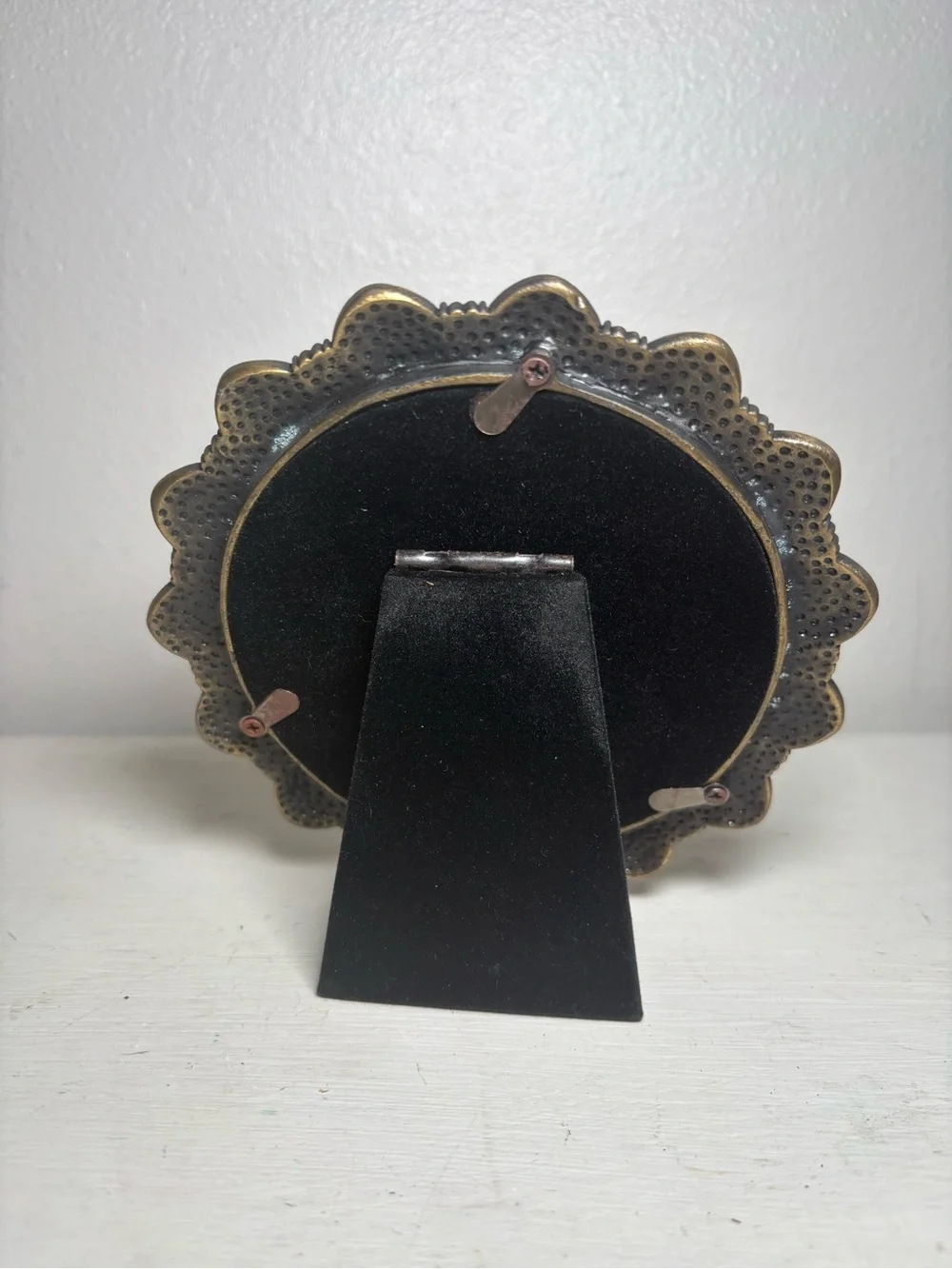 Decorative Round Picture Frame in Antique Bronze with Amber Accents